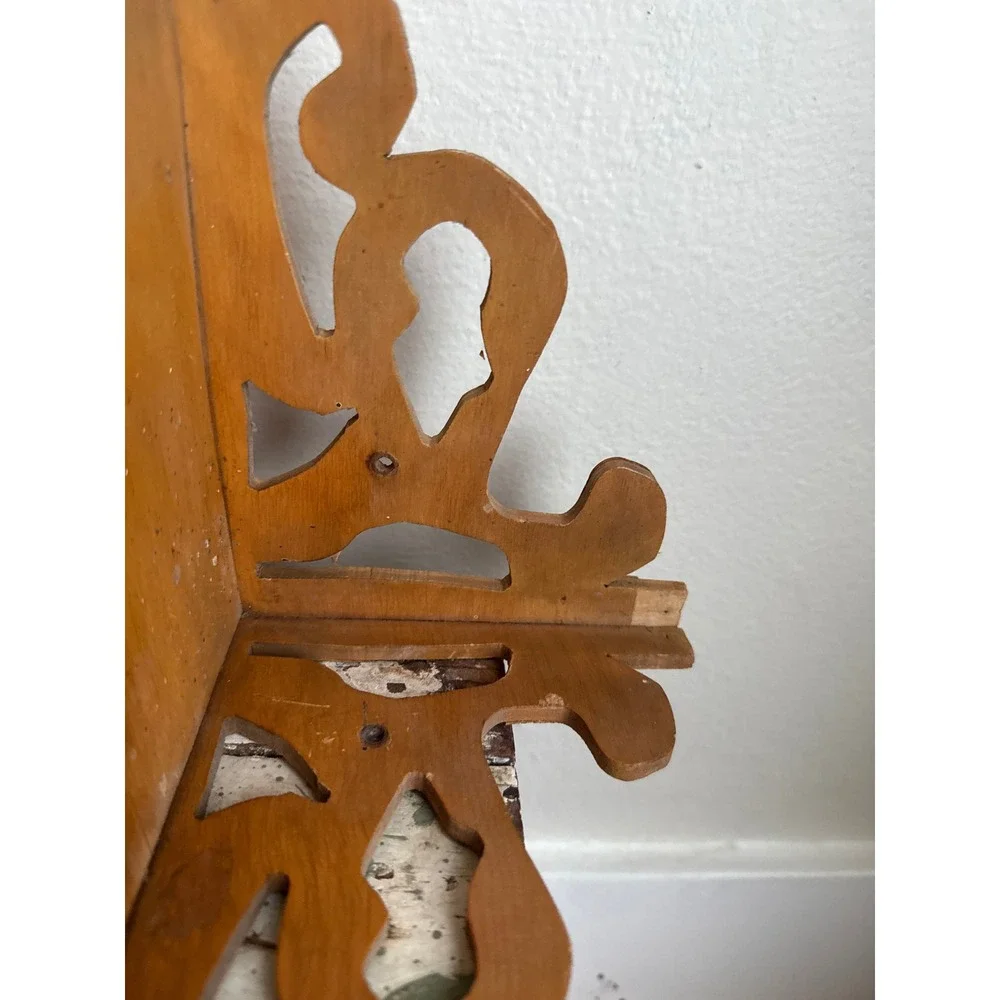 Vintage Handmade Wooden Corner Shelf Fretwork Scrollwork Wall Hanging 4 Tier